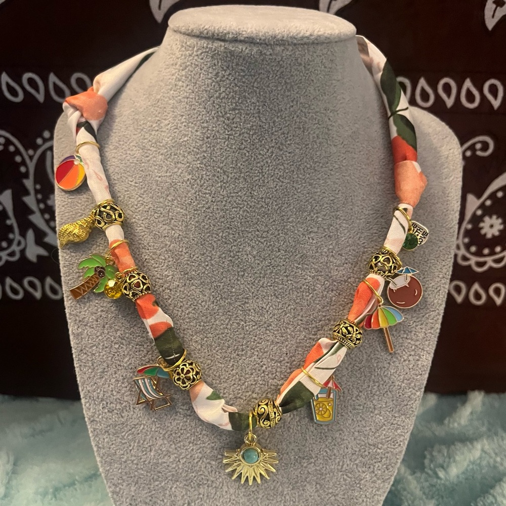 Boho Sun Charm Multicolor Scarf  Necklace - Ready for Summer! 🌼🌻🌸🌺🌞